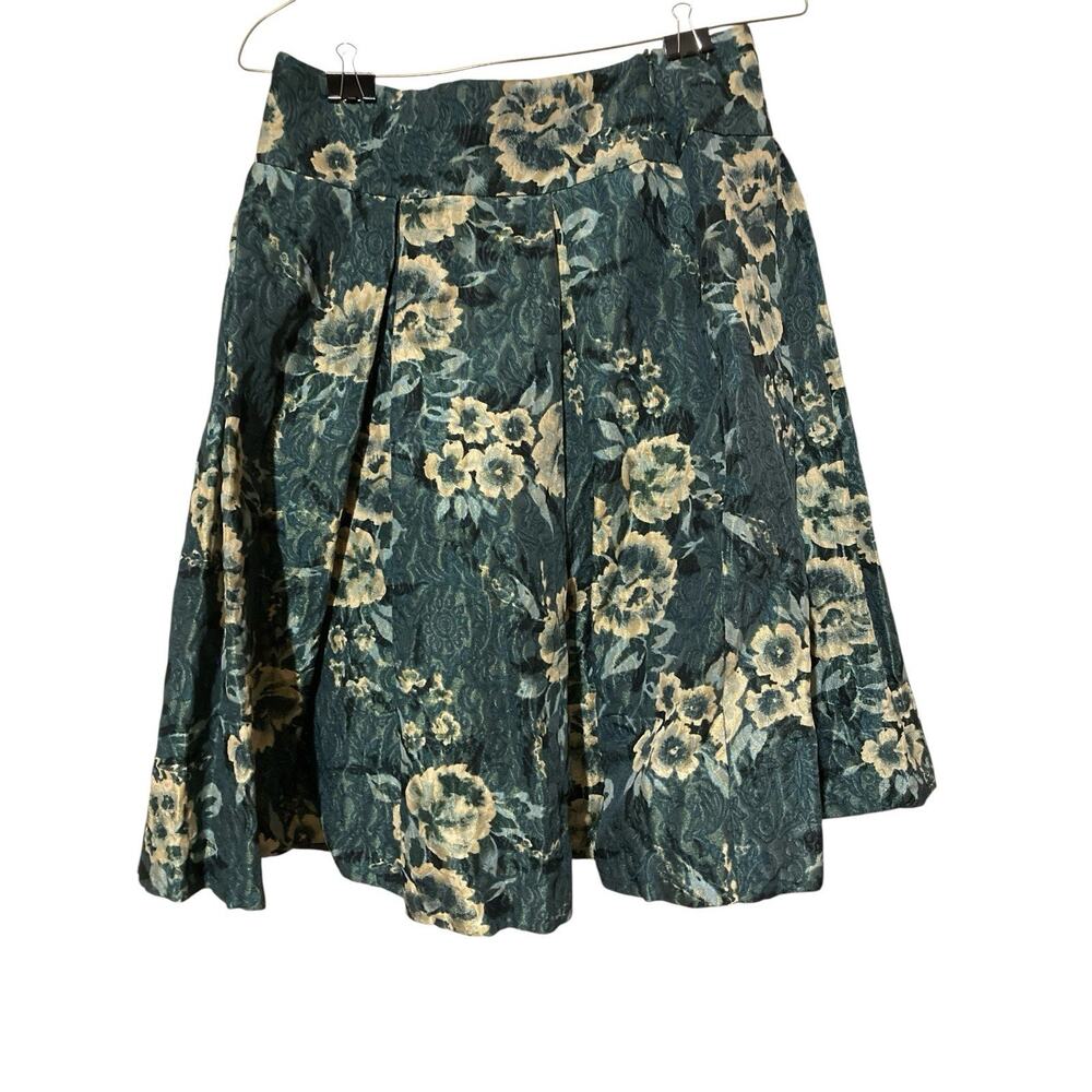 ZARA Women Pleated Flare‎ Full Skirt Size 4 Floral Blue/ Green